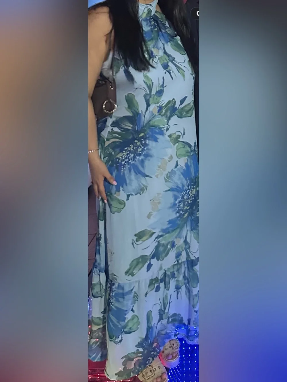 Light Blue Floral Maxi Dress with Blue & Green Print